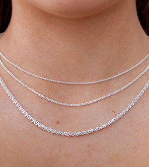 Silver Wheat Spiga Chain Necklace - 14K  - Olive & Chain Fine Jewelry