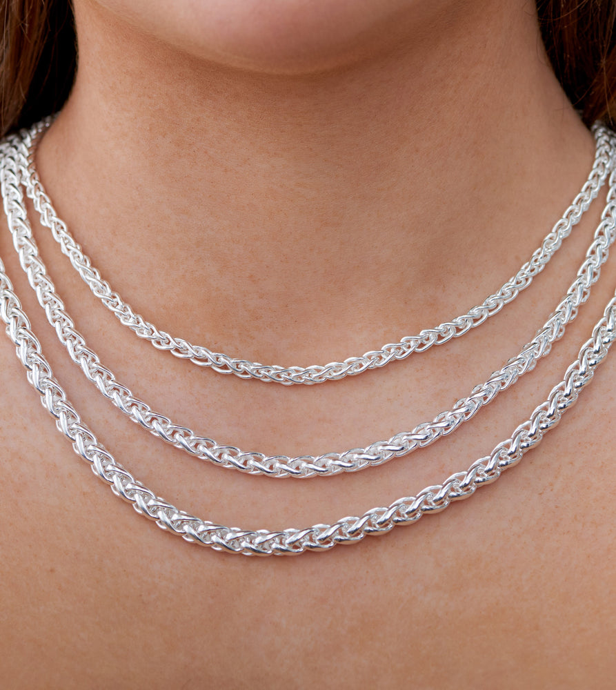 Silver Wheat Spiga Chain Necklace - 14K  - Olive & Chain Fine Jewelry
