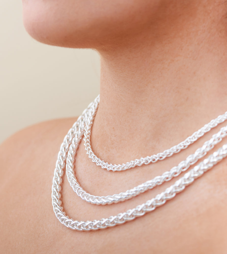 Silver Wheat Spiga Chain Necklace - 14K  - Olive & Chain Fine Jewelry
