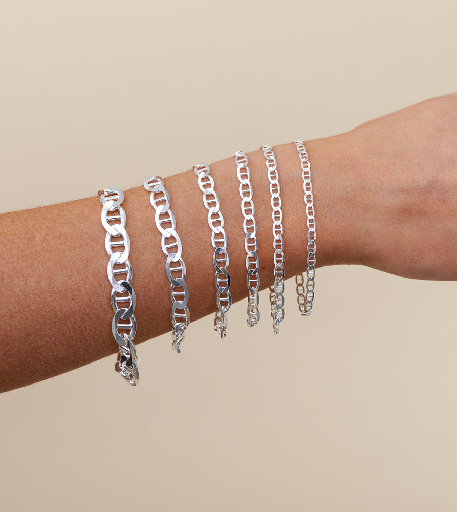 Silver Flat Mariner Chain Bracelet - 14K  - Olive & Chain Fine Jewelry