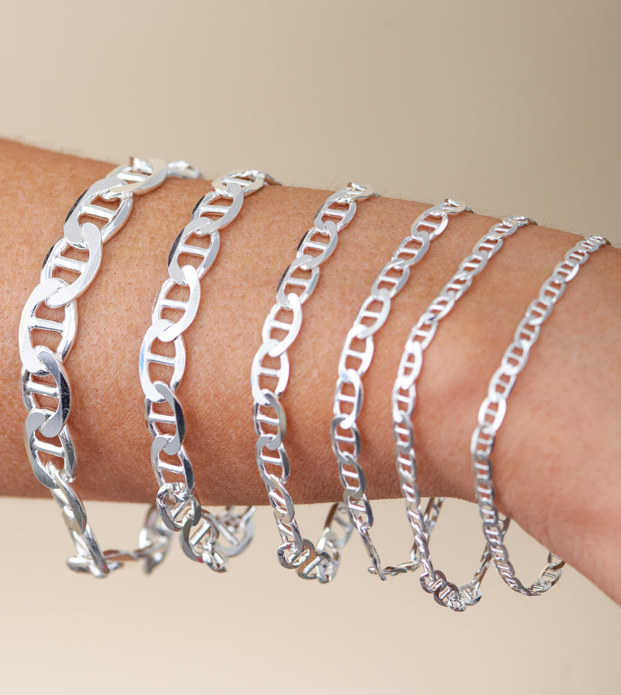 Silver Flat Mariner Chain Bracelet - 14K  - Olive & Chain Fine Jewelry