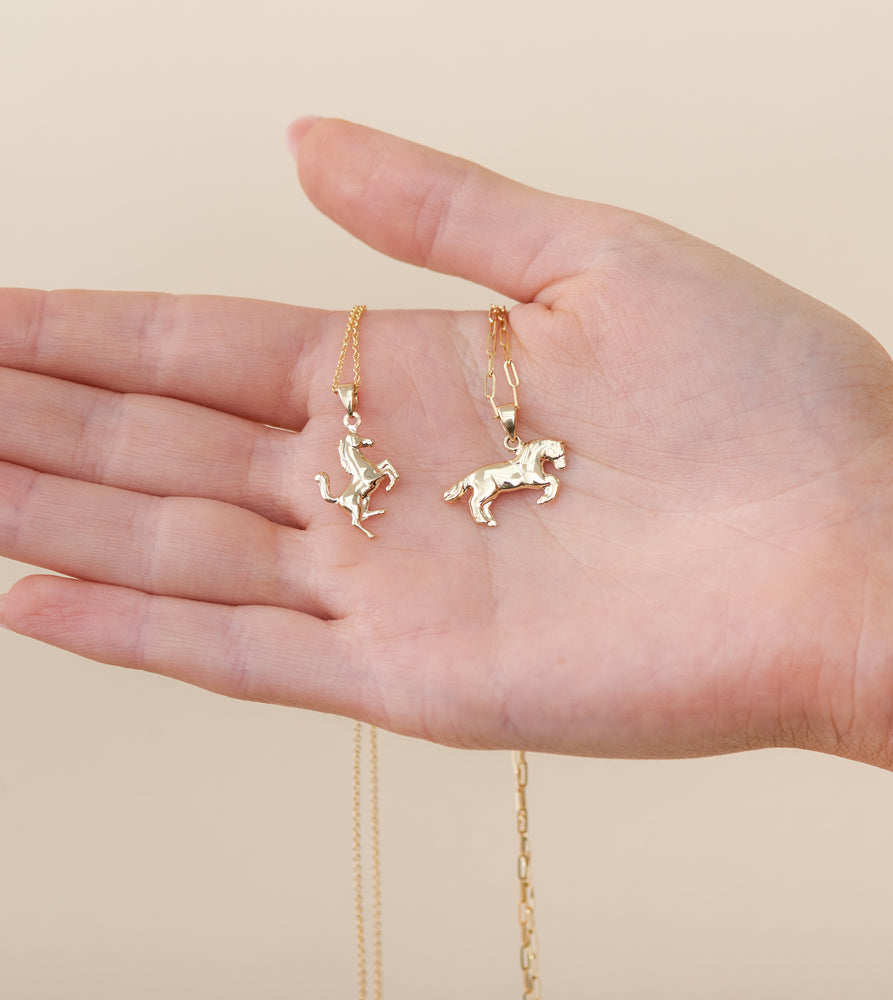 14k Gold Horse Charm Necklace - 14K  - Olive & Chain Fine Jewelry