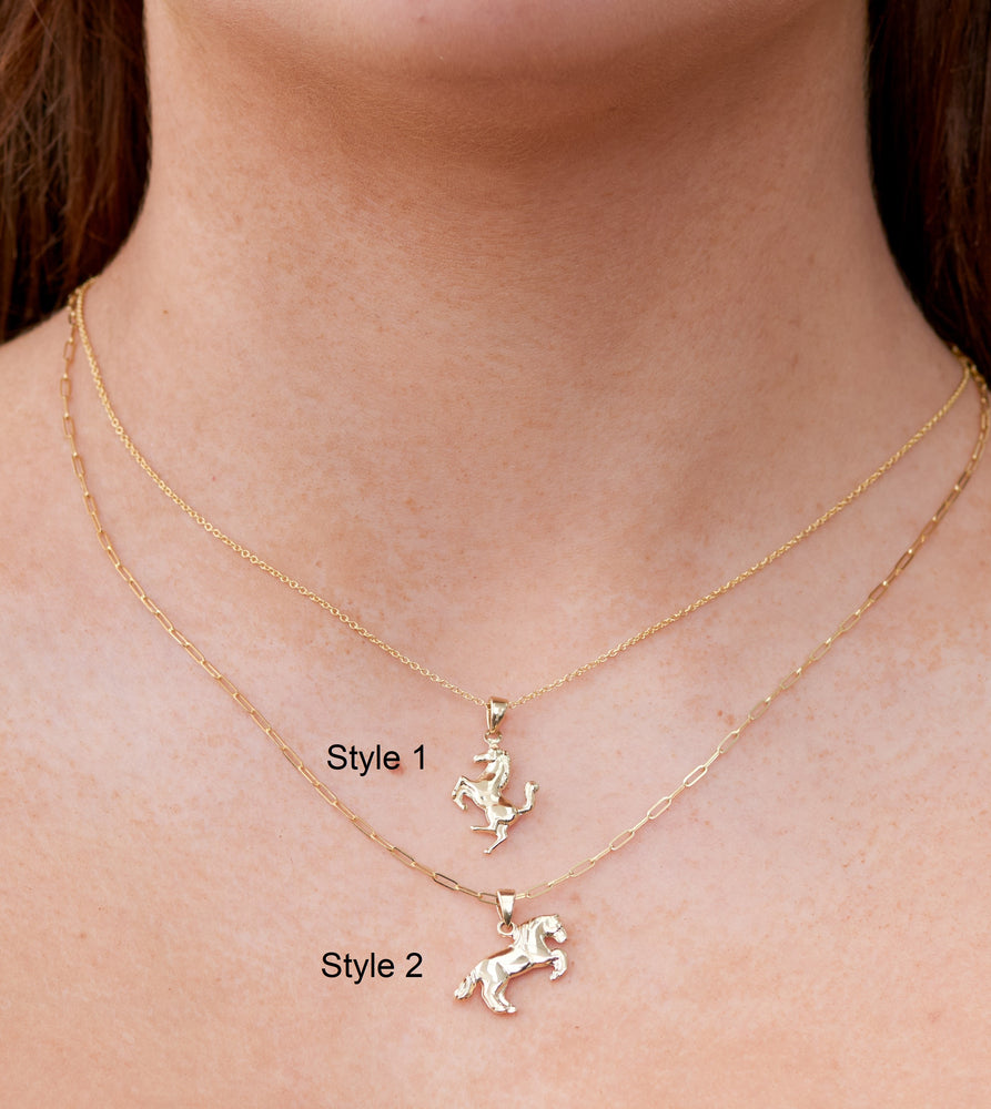 14k Gold Horse Charm Necklace - 14K  - Olive & Chain Fine Jewelry