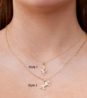 14k Gold Horse Charm Necklace - 14K  - Olive & Chain Fine Jewelry
