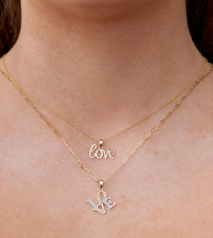 14k Gold Love Block Necklace - 14K  - Olive & Chain Fine Jewelry