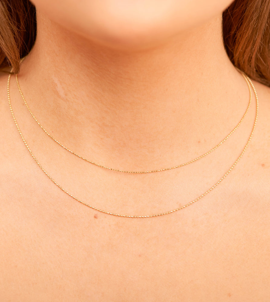 14k Gold Diamond Cut Bead Ball Chain Necklace - 14K  - Olive & Chain Fine Jewelry