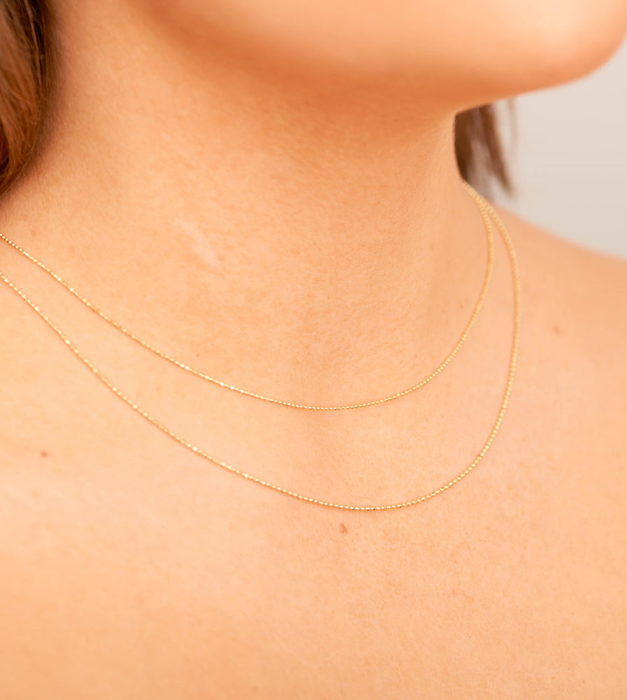 14k Gold Diamond Cut Bead Ball Chain Necklace - 14K  - Olive & Chain Fine Jewelry