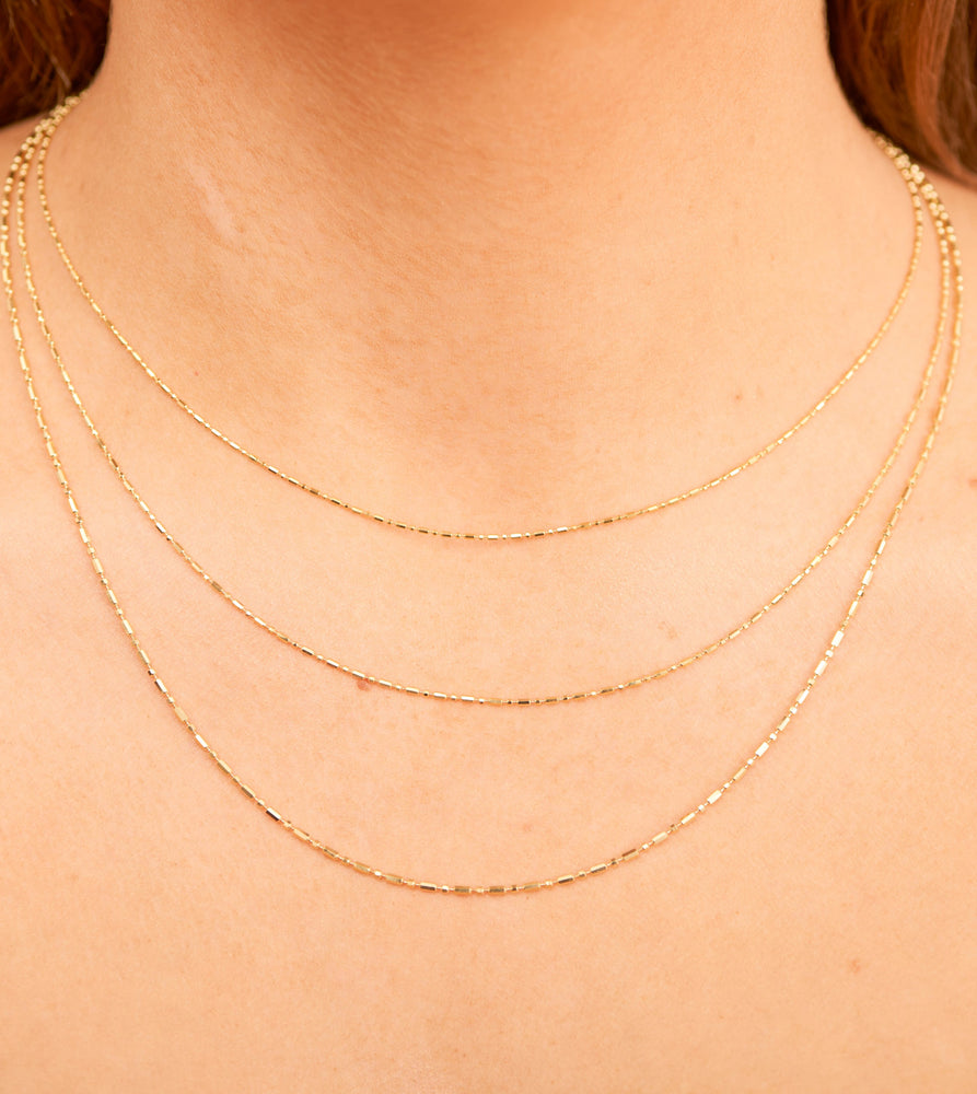 14k Gold Bar Bead Chain Necklace - 14K - OLIVE & CHAIN Fine Jewelry