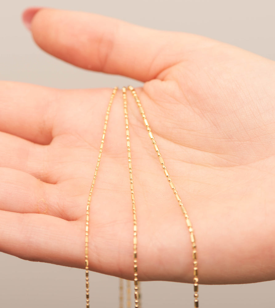 14k Gold Bar Bead Chain Necklace - 14K - OLIVE & CHAIN Fine Jewelry