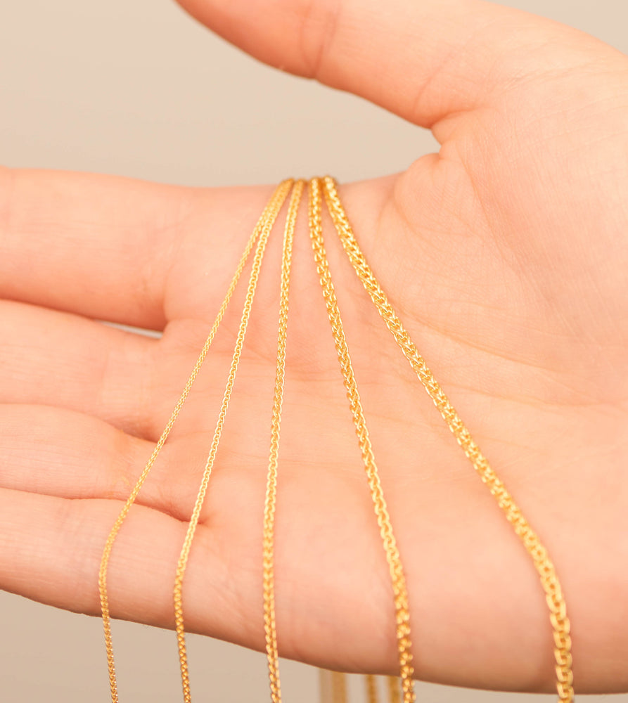 Solid 14k Gold Wheat Spiga Chain Necklace - 14K  - Olive & Chain Fine Jewelry
