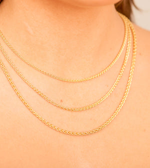 14k Gold Wheat Spiga Chain Necklace - 14K - OLIVE & CHAIN Fine Jewelry