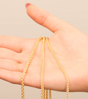 14k Gold Wheat Spiga Chain Necklace - 14K - OLIVE & CHAIN Fine Jewelry