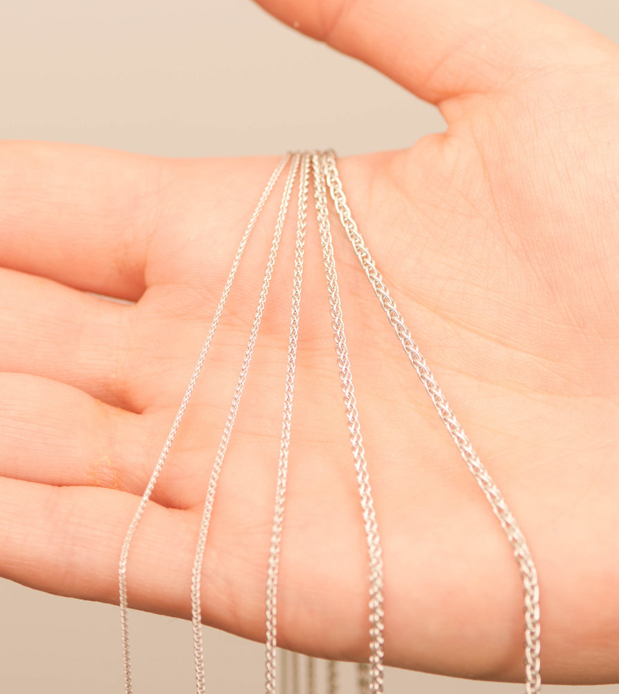 Solid 14k White Gold Wheat Spiga Chain Necklace - 14K - OLIVE & CHAIN Fine Jewelry