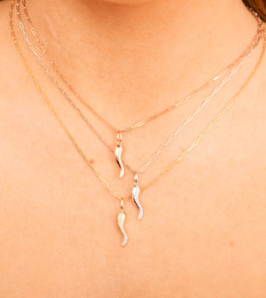 Diamond Line Italian Horn Cornicello Necklace - 14K - OLIVE & CHAIN Fine Jewelry