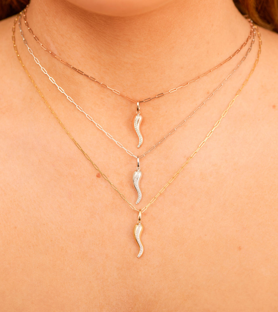 Diamond Line Italian Horn Cornicello Necklace – OLIVE & CHAIN