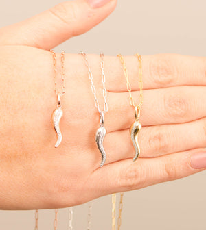 Diamond Line Italian Horn Cornicello Necklace - 14K - OLIVE & CHAIN Fine Jewelry