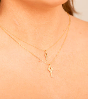 14k Gold Key Charm Necklace - 14K  - Olive & Chain Fine Jewelry