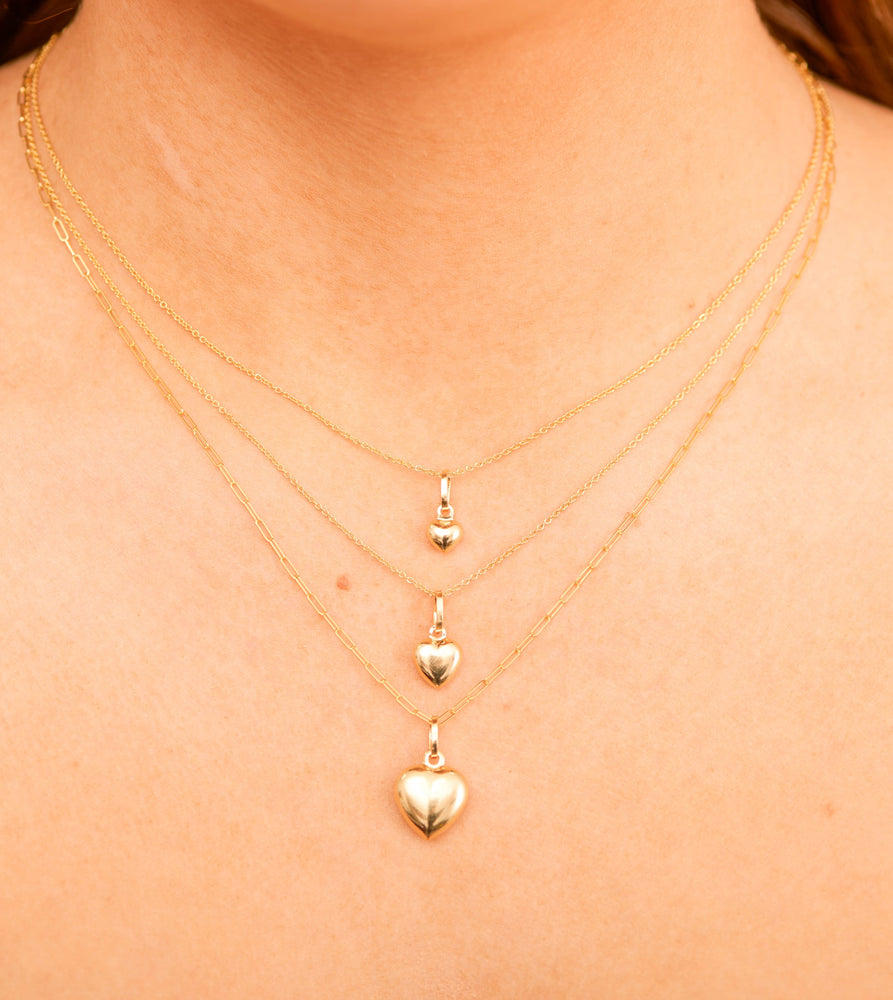 14k Gold Puffed Heart Charm Necklace - 14K  - Olive & Chain Fine Jewelry