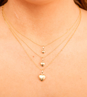 14k Gold Puffed Heart Charm Necklace - 14K  - Olive & Chain Fine Jewelry