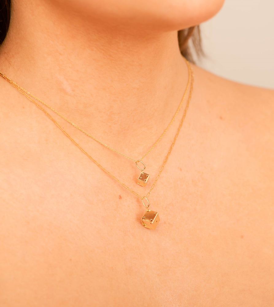 14k Gold Dice Charm Necklace - 14K - OLIVE & CHAIN Fine Jewelry