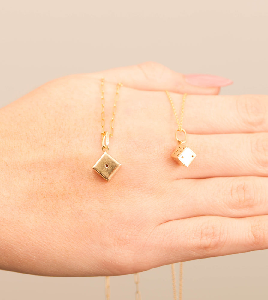 14k Gold Dice Charm Necklace - 14K - OLIVE & CHAIN Fine Jewelry