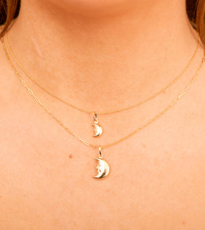 14k Gold Moon Face Charm Necklace - 14K  - Olive & Chain Fine Jewelry
