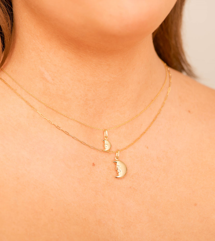 14k Gold Moon Face Charm Necklace - 14K  - Olive & Chain Fine Jewelry