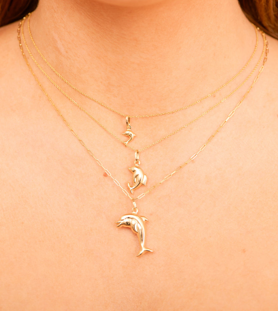 14k Gold Dolphin Charm Necklace - 14K  - Olive & Chain Fine Jewelry