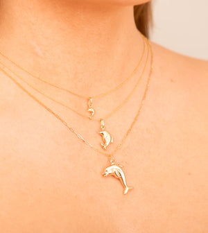 14k Gold Dolphin Charm Necklace - 14K  - Olive & Chain Fine Jewelry