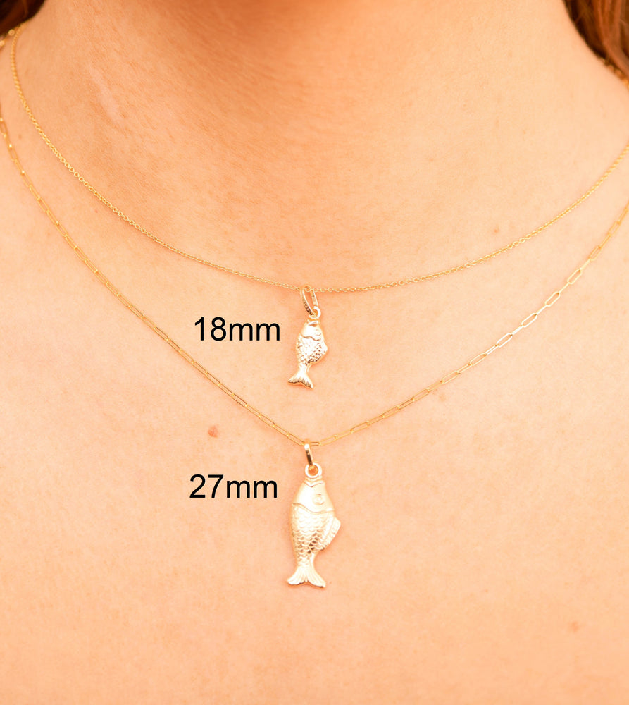 14k Gold Fish Charm Necklace - 14K - OLIVE & CHAIN Fine Jewelry
