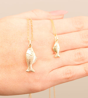 14k Gold Fish Charm Necklace - 14K  - Olive & Chain Fine Jewelry