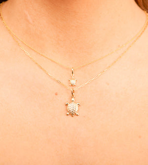 14k Gold Turtle Charm Necklace - 14K - OLIVE & CHAIN Fine Jewelry