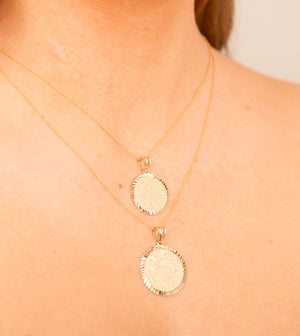 14k Gold Aztec Calendar Charm Necklace - 14K  - Olive & Chain Fine Jewelry