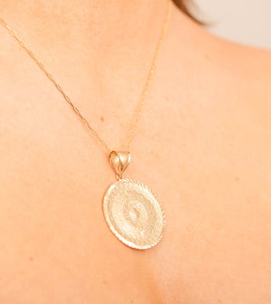 14k Gold Aztec Calendar Charm Necklace - 14K  - Olive & Chain Fine Jewelry