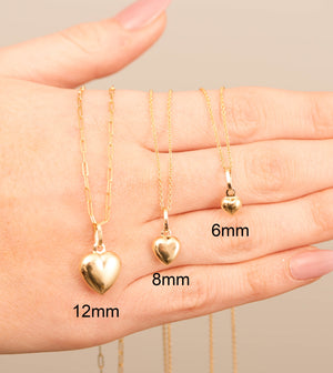 14k Gold Puffed Heart Charm Necklace - 14K  - Olive & Chain Fine Jewelry