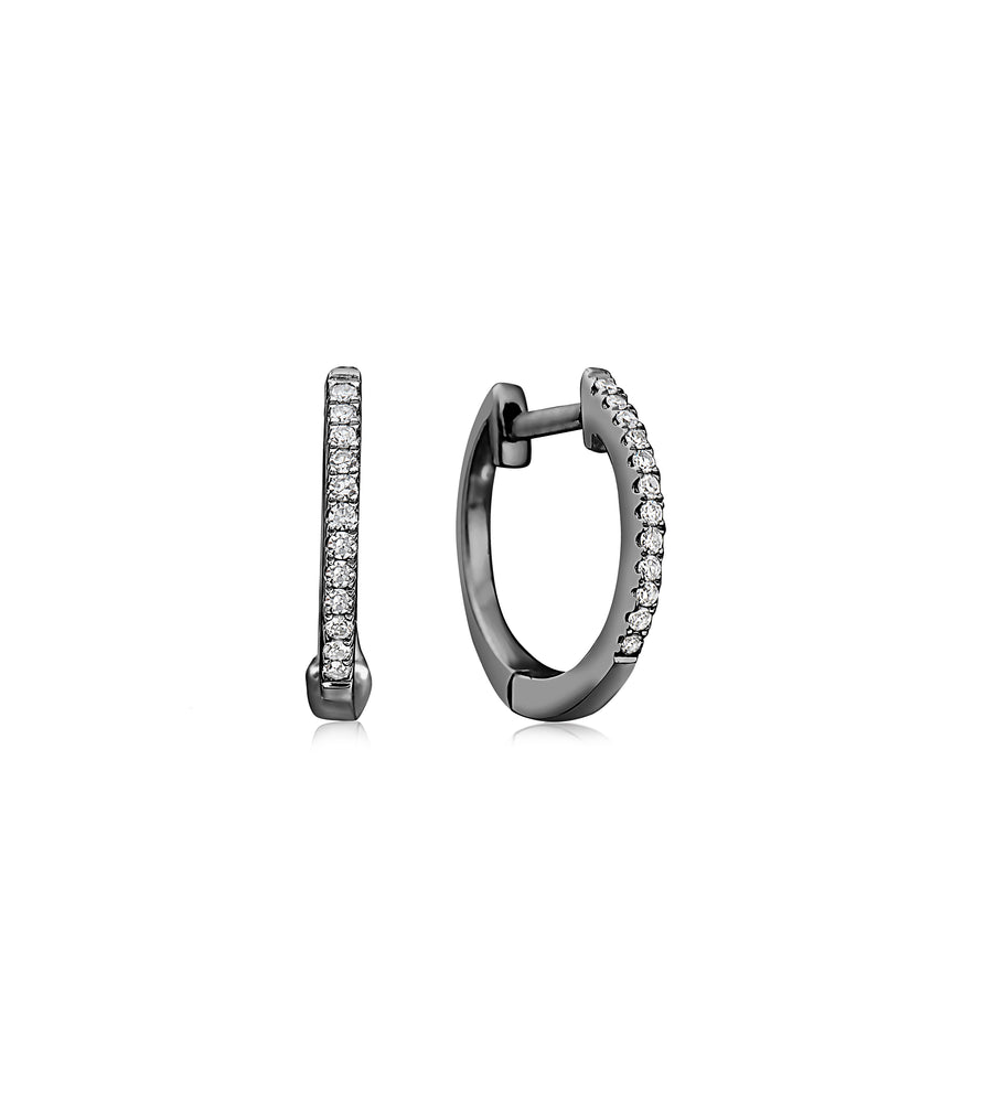 Diamond Signature Huggie Hoop Earring - 14K Black Gold / Single - Olive & Chain Fine Jewelry