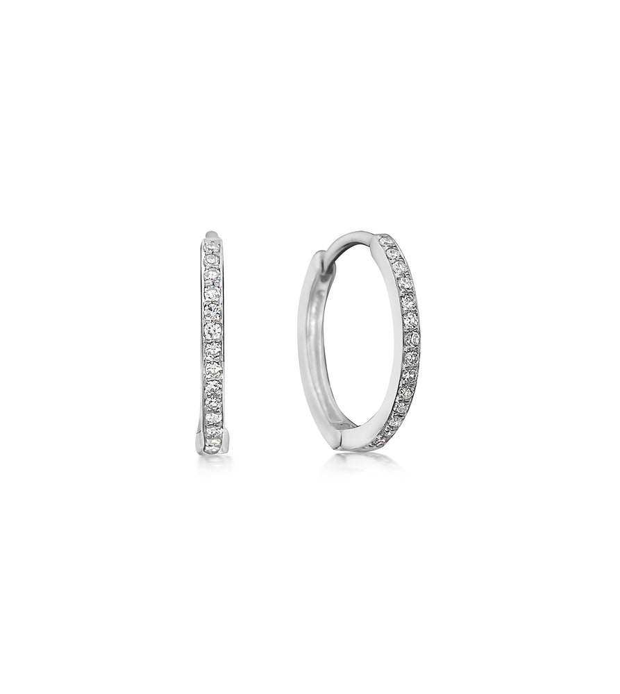 Diamond Huggie Earring - 14K White Gold - Olive & Chain Fine Jewelry