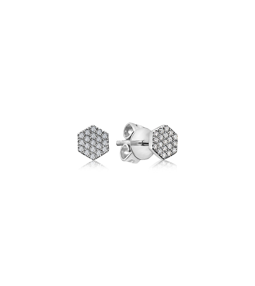 Diamond Hexagon Stud Earring - 14K White Gold / Small / Pair - Olive & Chain Fine Jewelry