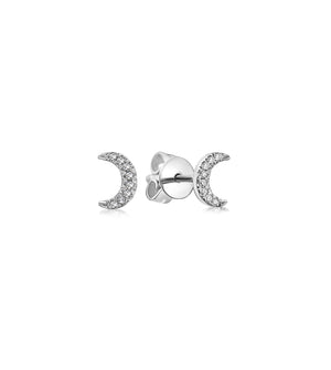 Diamond Moon Stud Earring - 14K White Gold / Small / Pair - Olive & Chain Fine Jewelry