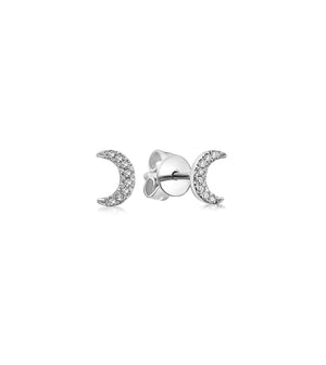 Diamond Moon Stud Earring - 14K White Gold / Small / Pair - Olive & Chain Fine Jewelry