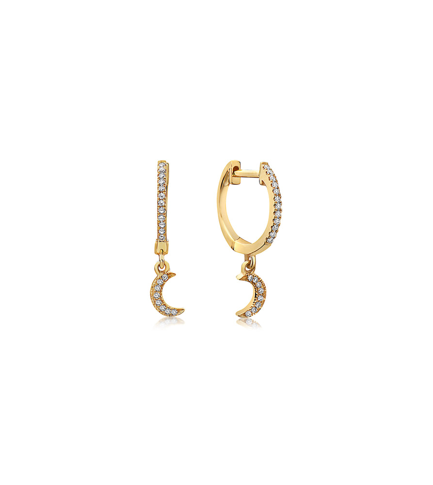 Diamond Moon Dangle Earring - 14K Yellow Gold - Olive & Chain Fine Jewelry