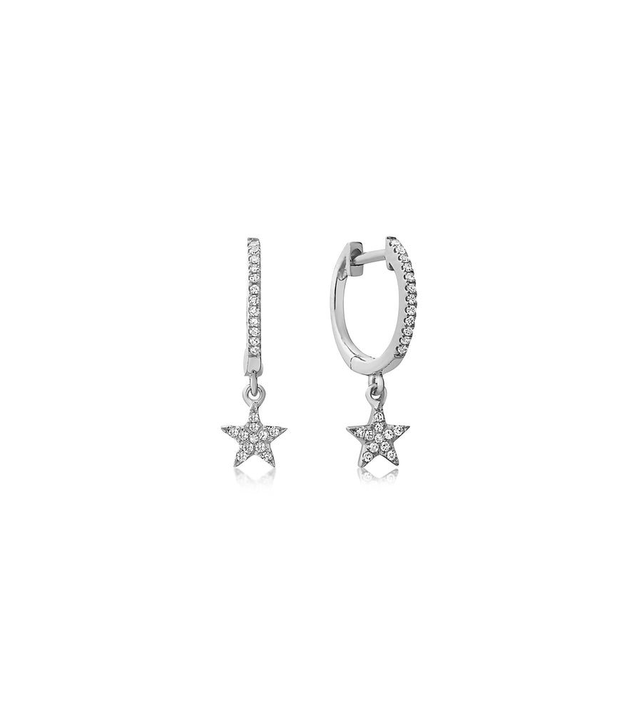 Diamond Star Dangle Earring - 14K White Gold / Pair - Olive & Chain Fine Jewelry