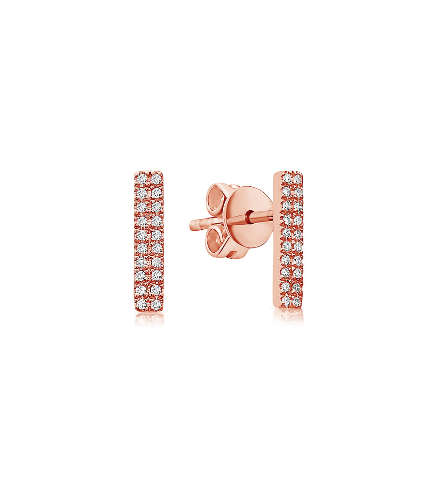 Diamond Bar Stud Earring - 14K Rose Gold / Pair - Olive & Chain Fine Jewelry