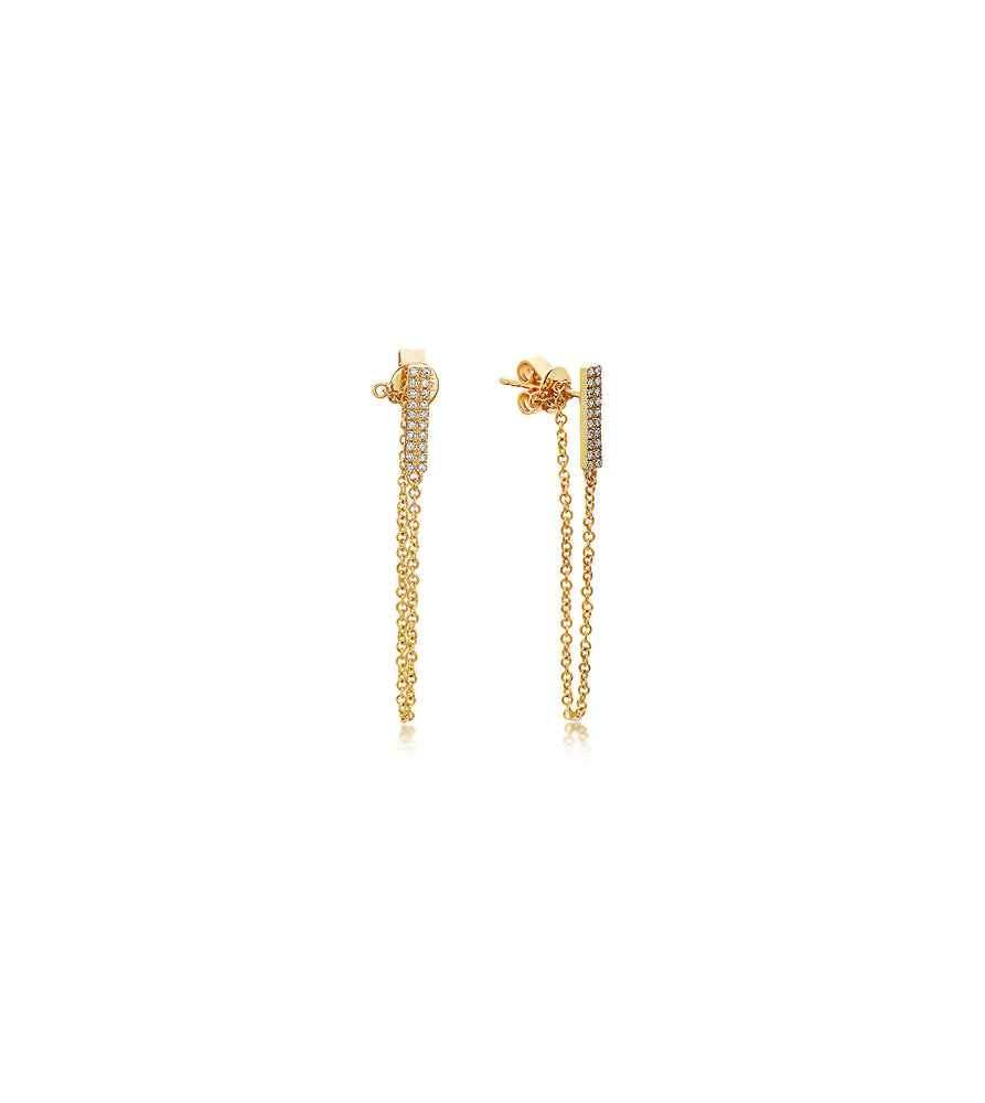 Diamond Bar Chain Stud Earring - 14K Yellow Gold / Pair - OLIVE & CHAIN Fine Jewelry