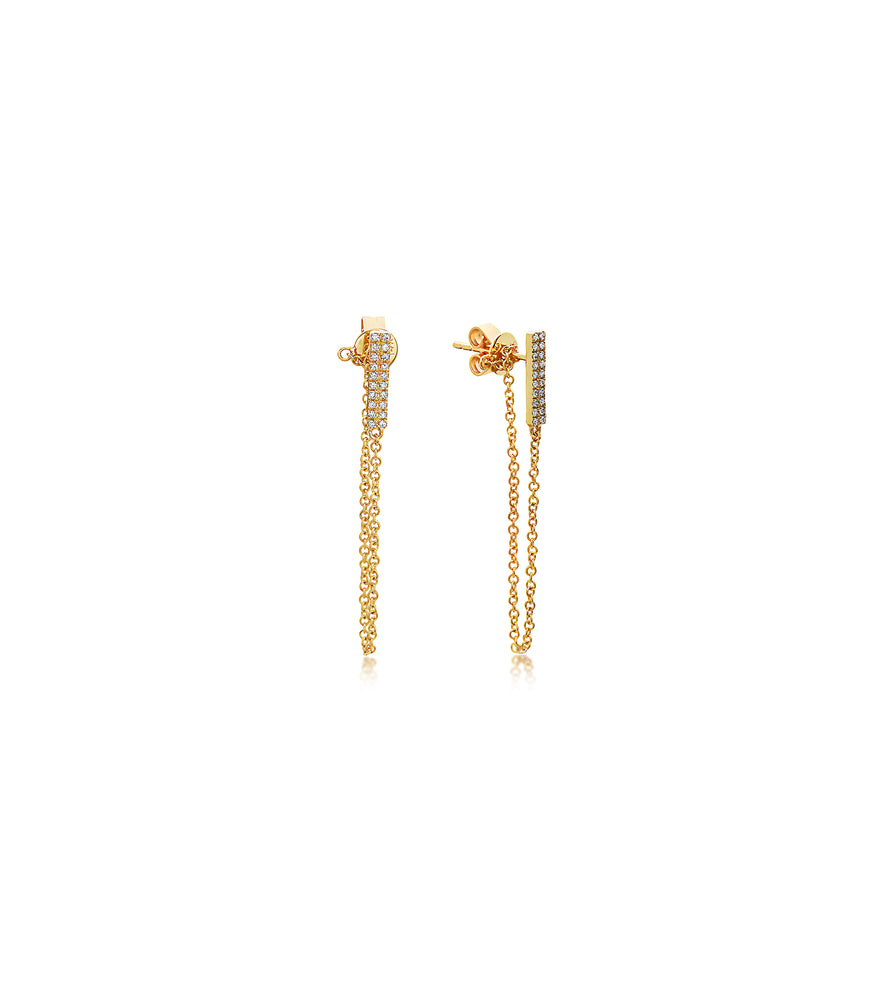 Diamond Bar Chain Stud Earring - 14K Yellow Gold / Pair - Olive & Chain Fine Jewelry