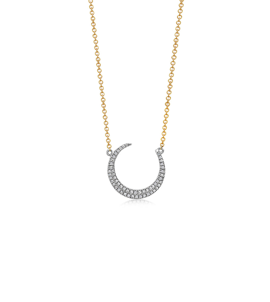 Diamond Crescent Moon Necklace - 14K Two-Tone Gold - OLIVE & CHAIN Fine Jewelry