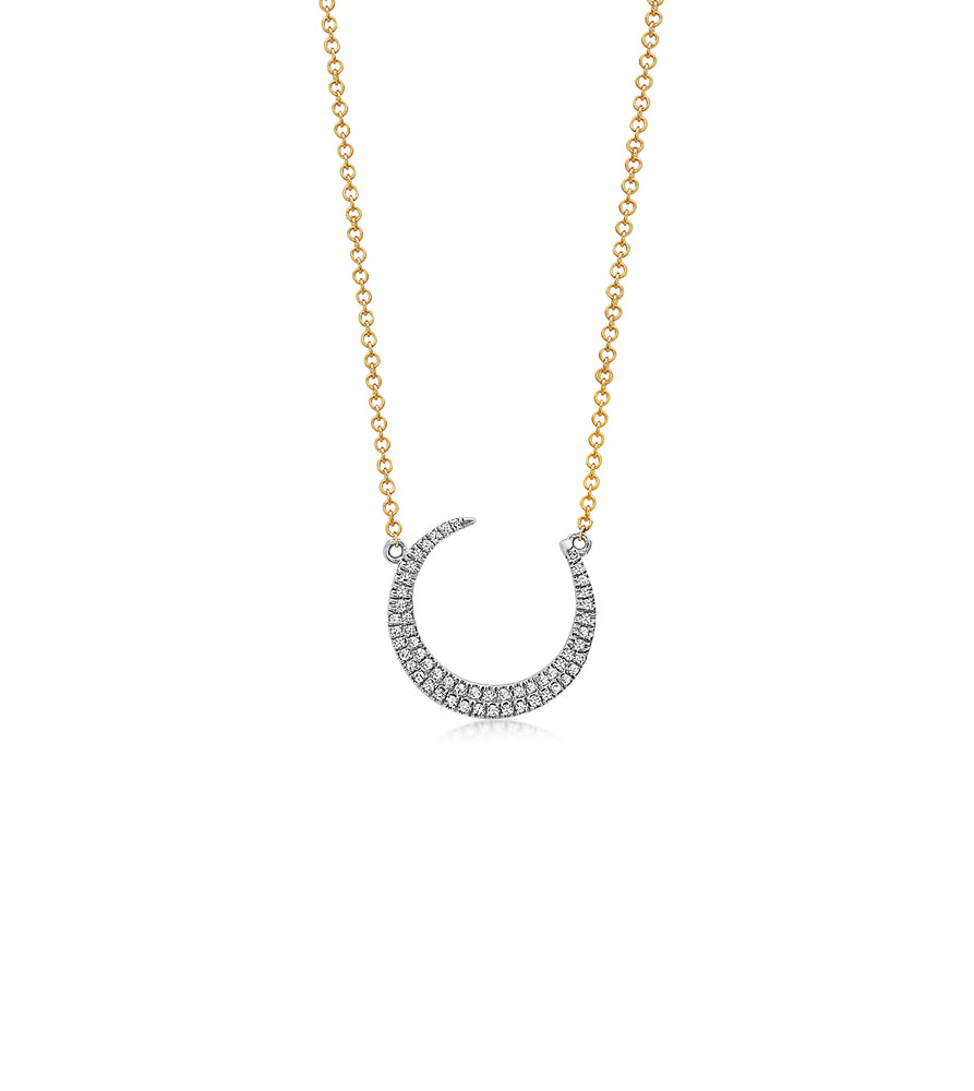Diamond Crescent Moon Necklace - 14K Two-Tone Gold - Olive & Chain Fine Jewelry