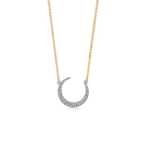 Diamond Crescent Moon Necklace - 14K Two-Tone Gold - OLIVE & CHAIN Fine Jewelry