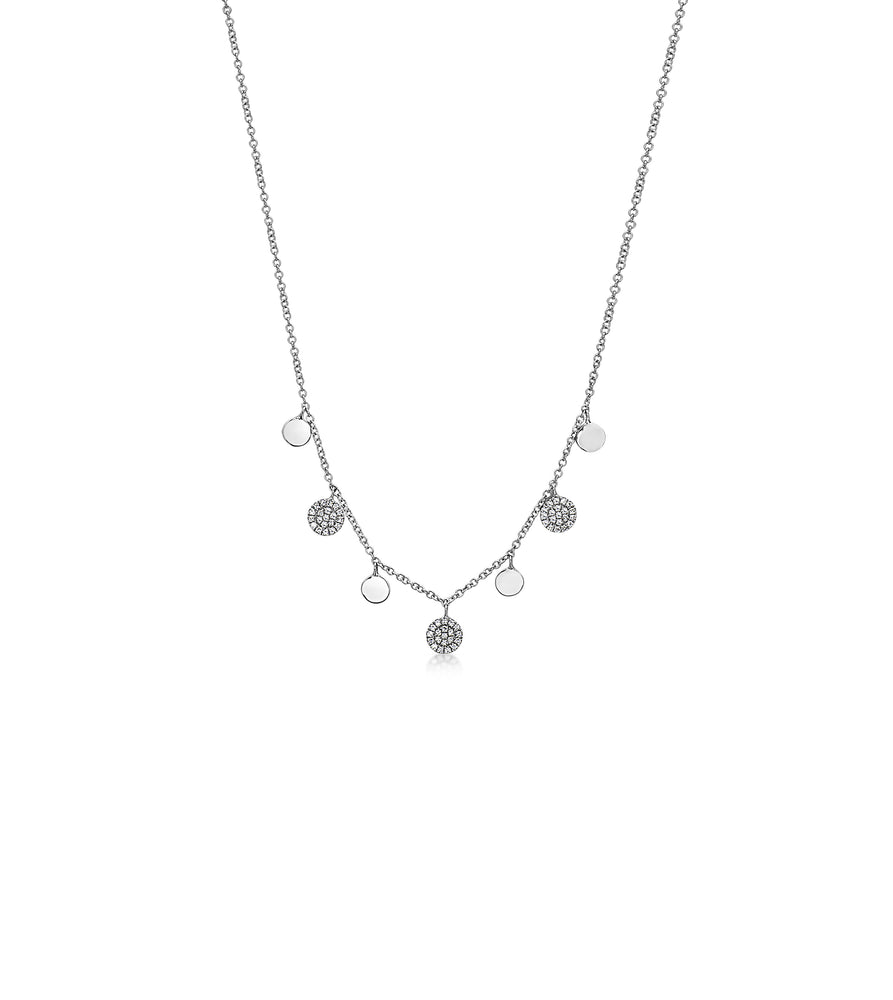 Diamond Charm Disc Necklace - 14K White Gold - OLIVE & CHAIN Fine Jewelry