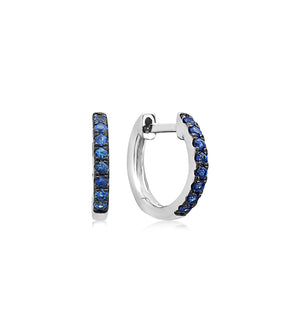 Sapphire Huggie Earring - 14K White Gold - OLIVE & CHAIN Fine Jewelry